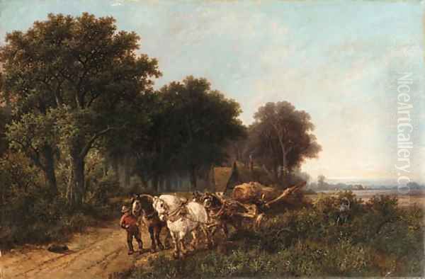 Pulling the wagon Oil Painting by Hendrik Pieter Koekkoek