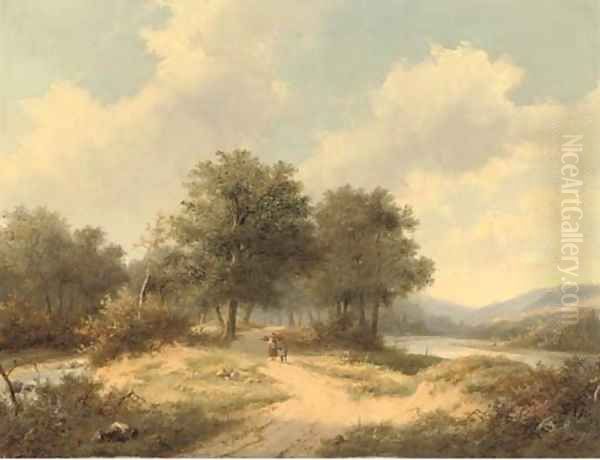 Woodgatherers on a sandy track Oil Painting by Hendrik Pieter Koekkoek