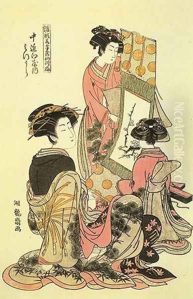 Hinagata Wakana no Hatsumoyo 1780-81 Oil Painting by Isoda Koryusai