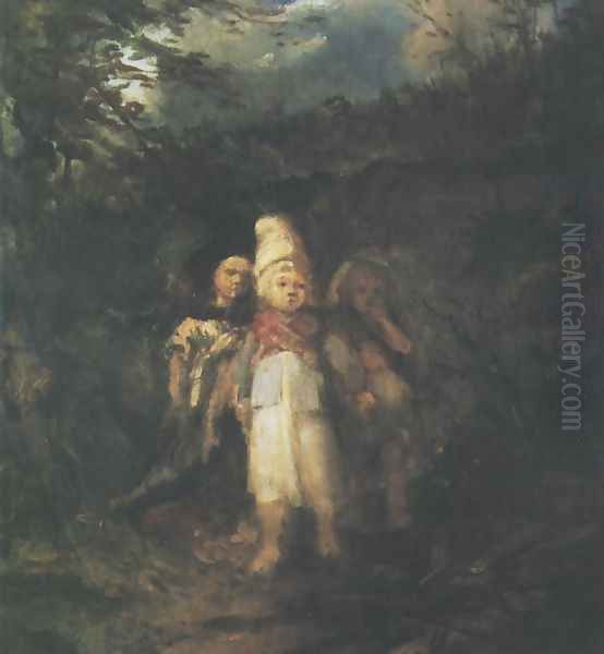 Children in a Forest Oil Painting by Aleksander Kotsis