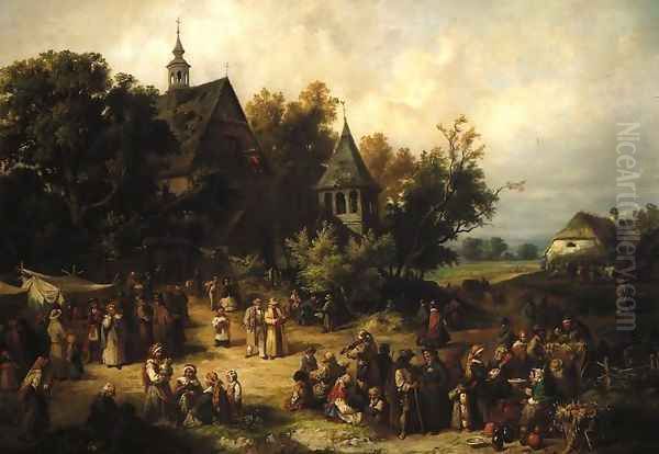 Rural Kermesse Oil Painting by Franciszek Kostrzewski