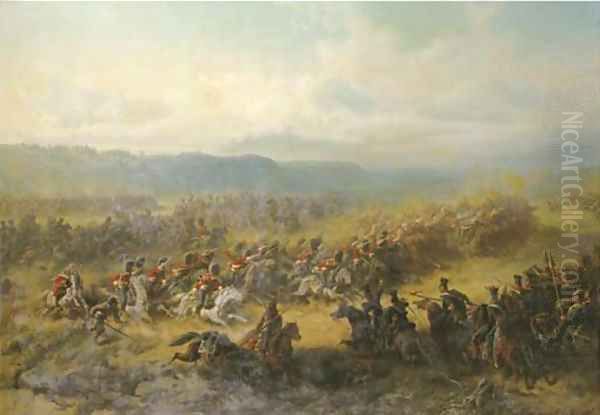 Battle of Balaklawa at the Sapoune Heights on the Crim (25th of October 1854) Oil Painting by Friedrich Kaiser