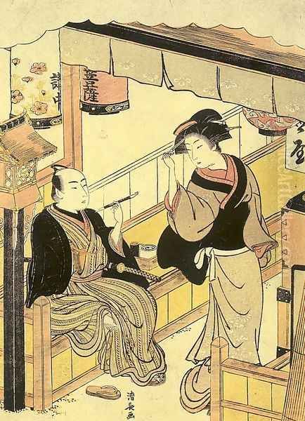 Tea-Stall Girl with Guest 1778 Oil Painting by Torii Kiyonaga