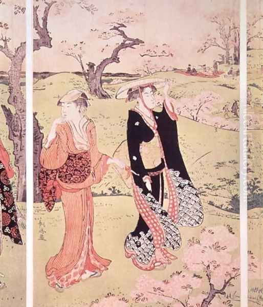 Cherry Blossoms at Asakayama near Edo Oil Painting by Torii Kiyonaga