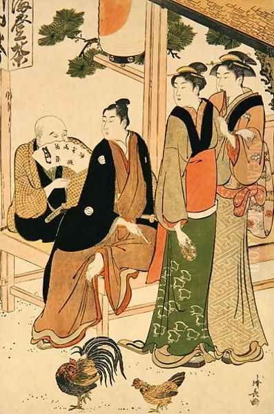 Looking at each other meeting Oil Painting by Torii Kiyonaga