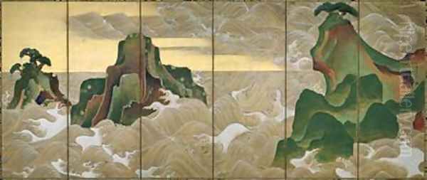 Waves at Matsushima Edo Period Japan Oil Painting by Ogata Korin