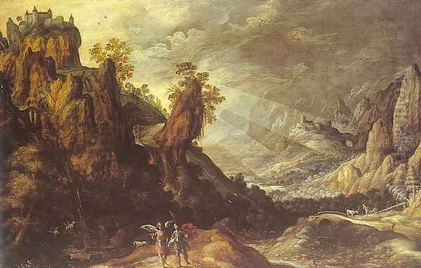 Landscape with Tobias and the Angel Oil Painting by Kerstiaen De Keuninck The Elder