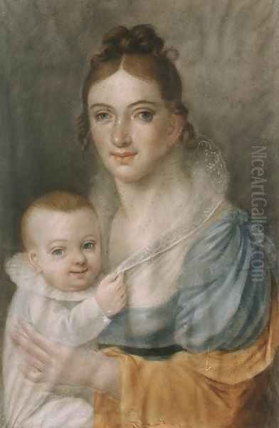 The Wife of the Artist and her Child 1814 Oil Painting by Samuel Kiss