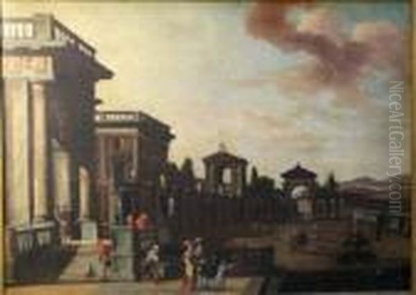 Capriccio With Palace Archicture And Figures Oil Painting by Viviano Codazzi