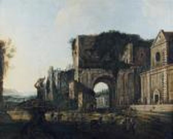 Ruines Antiques Dans Un Paysage Anime De Nombreux Personnages Oil Painting by Viviano Codazzi