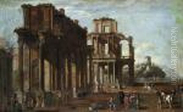 Attribuito Capriccio Architettonico Con Rovine E Varie Figure Oil Painting by Viviano Codazzi