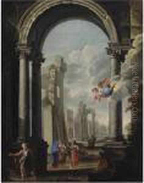 Architectural Capriccio With The Holy Family Oil Painting by Viviano Codazzi