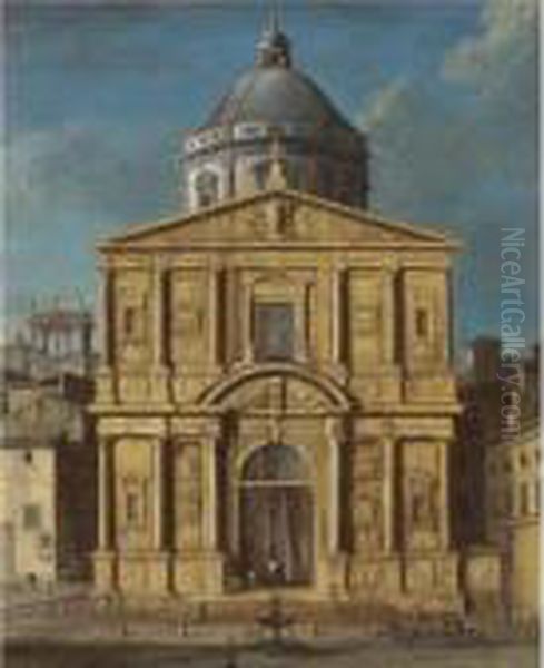 Milano, Veduta Della Facciata Della Chiesa Di San Fedele Oil Painting by Viviano Codazzi