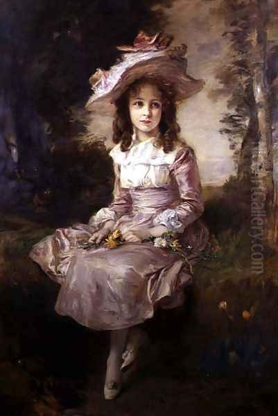 Portrait of a Young Girl in a Pink Dress Oil Painting by Friedrich August von Kaulbach