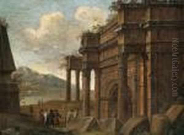 Arco Trionfale Romano Con Veduta Die Fantasia Oil Painting by Viviano Codazzi