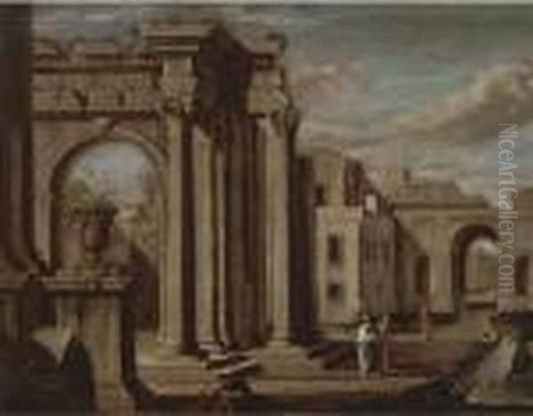 A Capriccio Of Classical Buildings With Figures In Theforeground Oil Painting by Viviano Codazzi