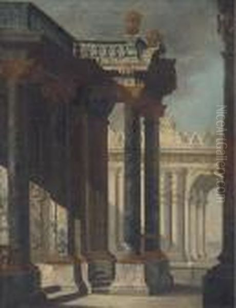 A Capriccio Of A Palace Courtyard Oil Painting by Viviano Codazzi