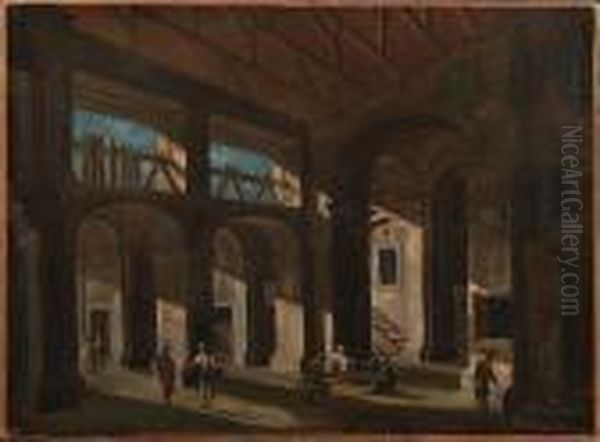 An Architectural With Figures Oil Painting by Viviano Codazzi