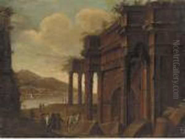 A Capriccio Of Classical Ruins With Figures Conversing Oil Painting by Viviano Codazzi