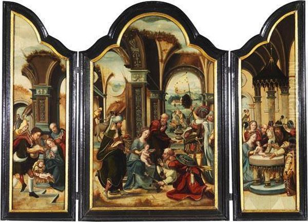 Triptychon Mit Der Anbetung Der Konige Oil Painting by Pieter Coecke Van Aelst