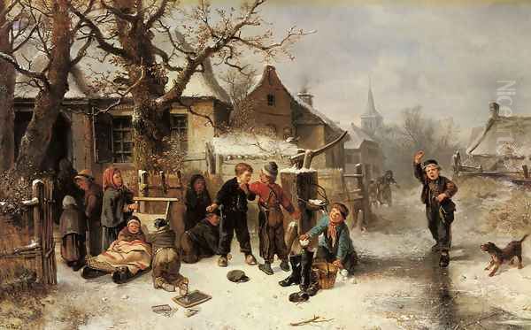 Winter Fun Oil Painting by Johan Mari Ten Kate