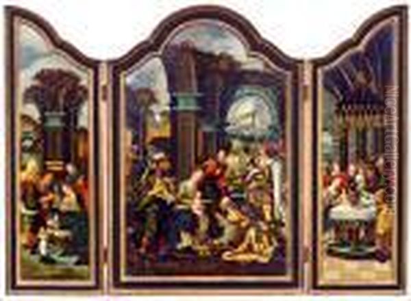 Flugelaltar (triptychon) Oil Painting by Pieter Coecke Van Aelst