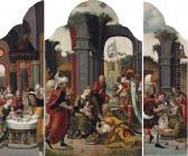 A Triptych: The Central Panel: 
The Adoration Of The Magi; The Left Wing: The Circumcision; The Right 
Wing: The Adoration Of The Shepherds Oil Painting by Pieter Coecke Van Aelst