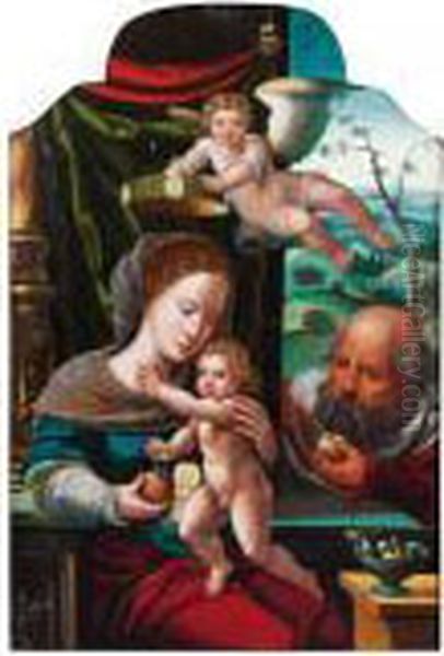 La Sainte Famille Couronnee Par Un Ange Oil Painting by Pieter Coecke Van Aelst