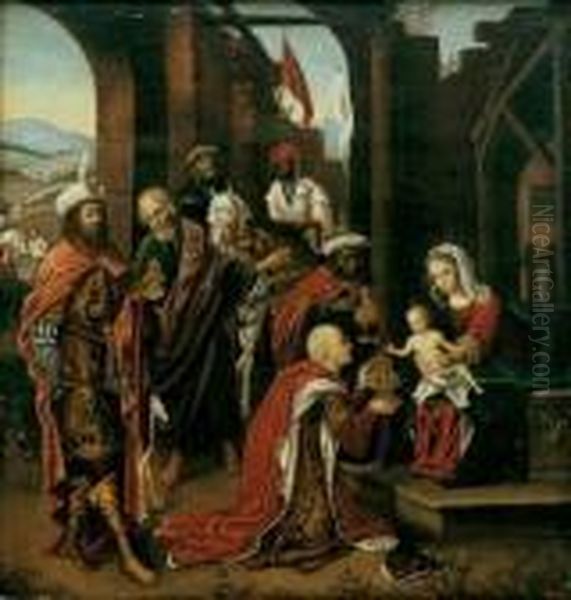 Die Anbetung Der Konige. Oil Painting by Pieter Coecke Van Aelst