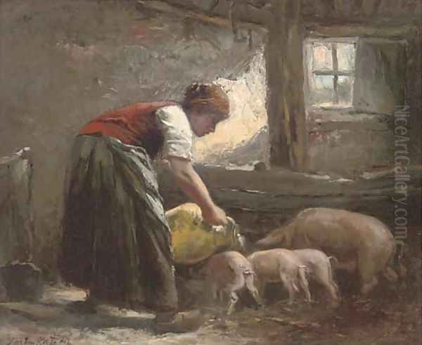 Feeding time Oil Painting by Johan Mari Ten Kate