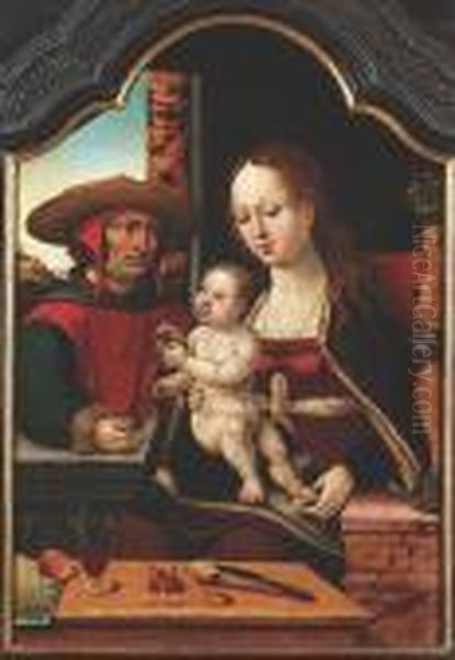 The Madonna And Child With A Donor Oil Painting by Pieter Coecke Van Aelst