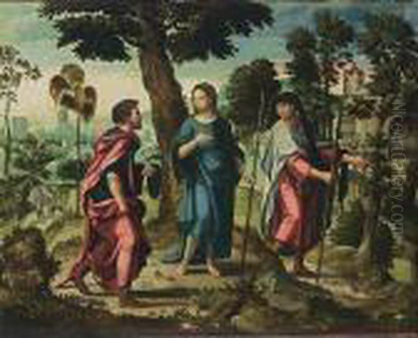 Christ And His Disciples On Their Way To Emmaus Oil Painting by Pieter Coecke Van Aelst