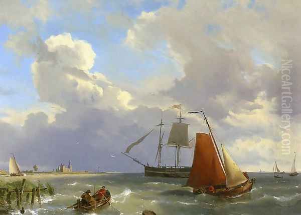 Shipping in a Choppy Estuarry Oil Painting by Hermanus Jr. Koekkoek