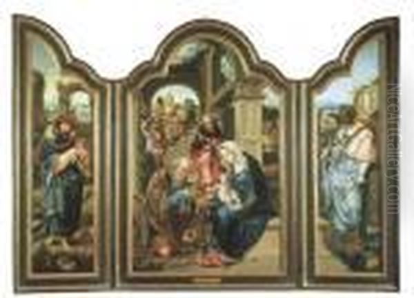 A Triptych: The Central Panel The Adoration Of The Magi Oil Painting by Pieter Coecke Van Aelst