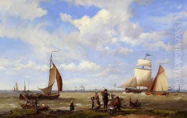 Shipping off the Dutch Coast Oil Painting by Hermanus Jr. Koekkoek