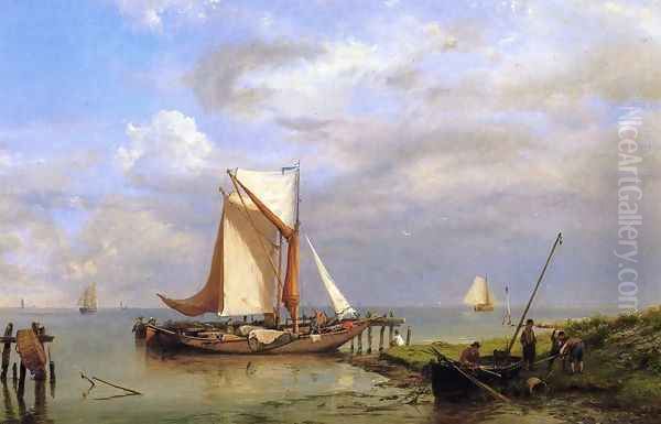 On the Scheldt Oil Painting by Hermanus Jr. Koekkoek