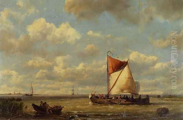 Shipping in a Calm on the Zuyder Zee Oil Painting by Hermanus Jr. Koekkoek