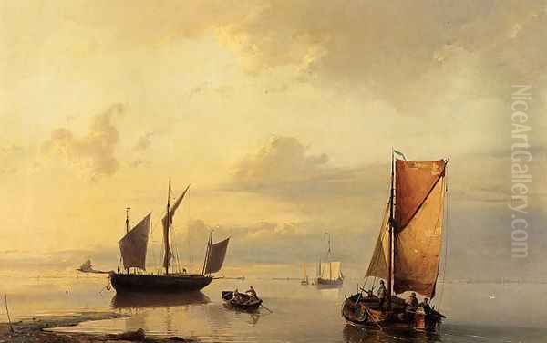 Shipping In A Calm (2) Oil Painting by Hermanus Jr. Koekkoek