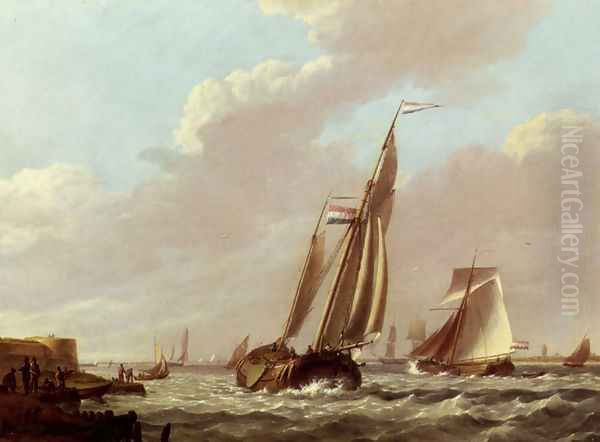 Shipping In A Choppy Estuary Oil Painting by Hermanus Jr. Koekkoek