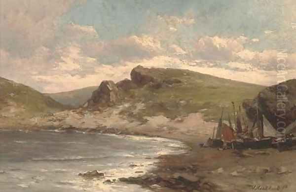 Fishing vessels on the shore Oil Painting by Hermanus Jr. Koekkoek