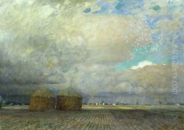 Landscape with Huts Oil Painting by Leopold Karl Walter von Kalckreuth