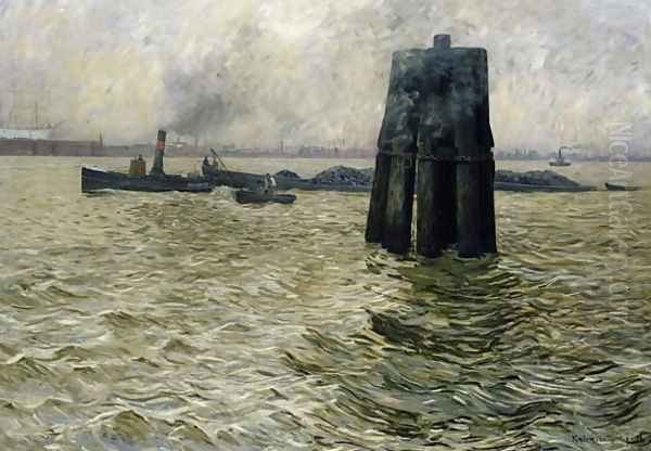 The Port of Hamburg Oil Painting by Leopold Karl Walter von Kalckreuth