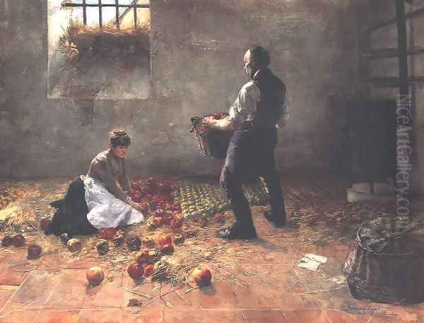 Gathering Apples c. 1885 Oil Painting by Lajos Karcsay