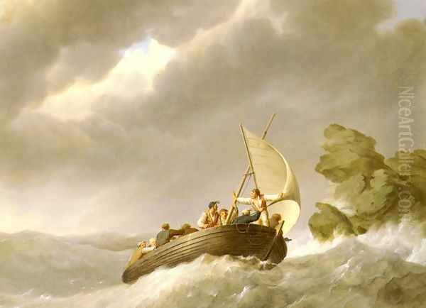 Sailing The Stormy Seas Oil Painting by Johannes Hermanus Koekkoek Snr