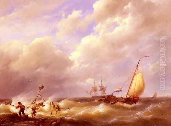 A Sea Piece Oil Painting by Johannes Hermanus Koekkoek Snr