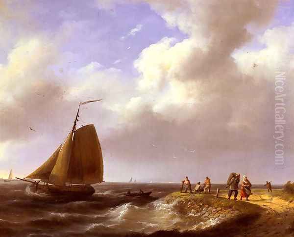 A Fresh Breeze off the Dutch Coast Oil Painting by Johannes Hermanus Koekkoek Snr