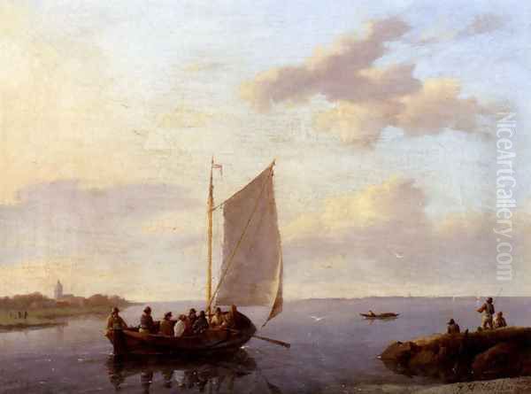 Off The Shore Oil Painting by Johannes Hermanus Koekkoek Snr