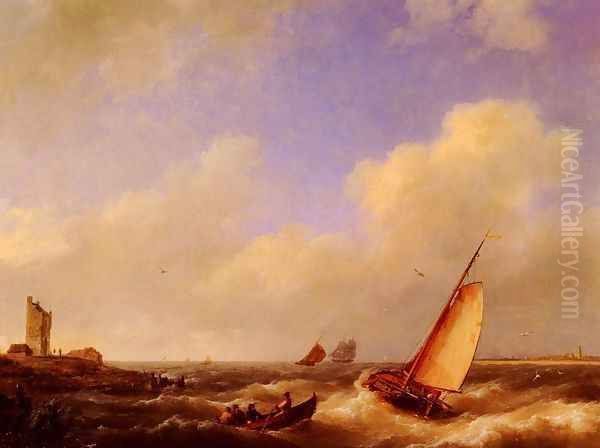 The Scheldt River at Flessinghe Oil Painting by Johannes Hermanus Koekkoek Snr