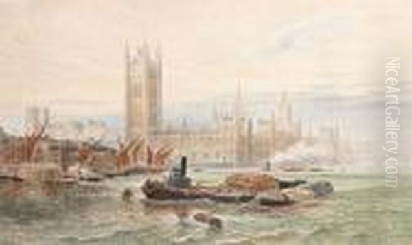 The Palace Of Westminister Oil Painting by George Vicat Cole