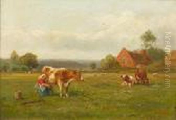 Milkmaid In A Pasture Oil Painting by George Vicat Cole